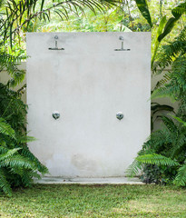 outdoor shower at swimming pool between the nature