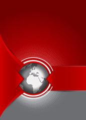 Vector abstract red background with a gray globe