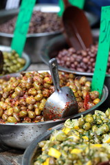 Assortment of olives on market,Tel Aviv,Israel