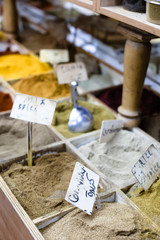 Spices on display in open market in Israel.
