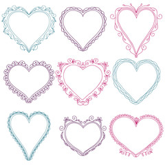 Set of hand-drawn doodle heart frames