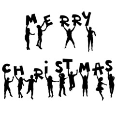 Children silhouettes with Merry Christmas message © hibrida