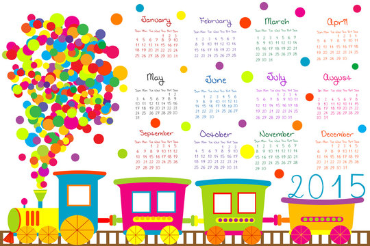 2015 calendar for kids with cartoon train