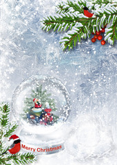 Snow globe with Santa on frost background