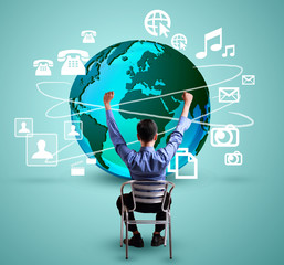 Attractive businessman showing happiness around the world