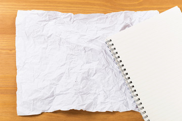 White crumple paper and notepad