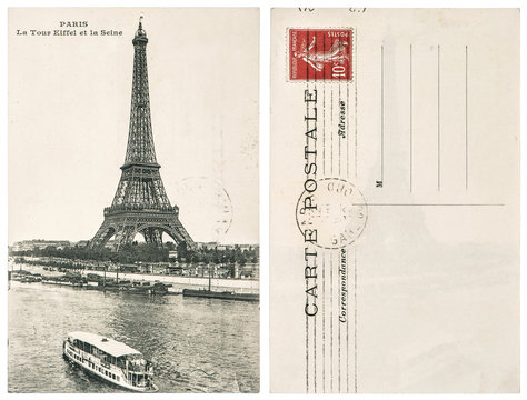 Original vintage postcard with Eiffel Tower in Paris