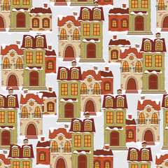 Seamless pattern with retro houses .