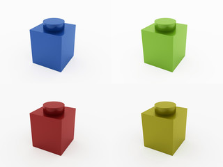 Fototapeta premium Four toy bricks colored isolated on white