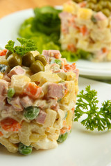 Russian traditional salad Olivier,