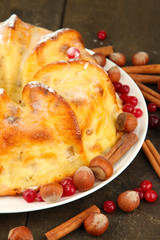 Tasty homemade cake with berries, nuts and spices,