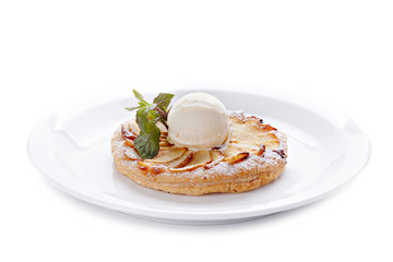 Apple piel with  ice cream and mint