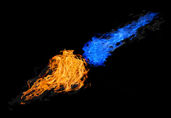 balls of blue and orange fire isolated on black
