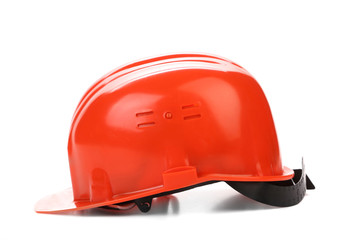 Side view of red hard hat.