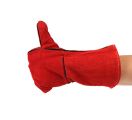 Heavy-duty red glove.
