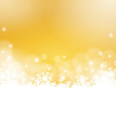 golden winter background - snowflakes and lights