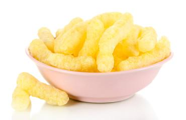 Air corn sticks in plate isolated on white