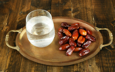 Conceptual photo of Ramadan food:dates and water