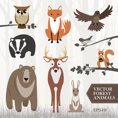 Obraz premium Set of forest animals. Vector image