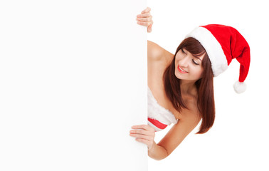 Santa woman with white blank board