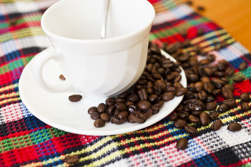 Coffee grains on a table