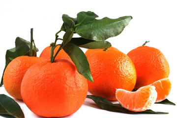 tangerines with green leaves