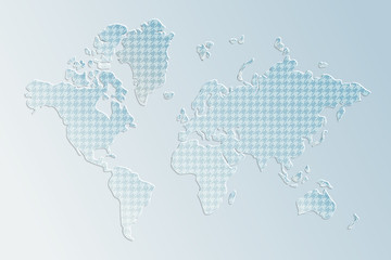 Subtle 3d textured paper world map illustration in blue, vector