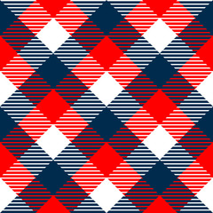 Checkered gingham fabric seamless pattern in blue white red
