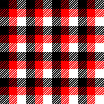 Checkered gingham fabric seamless pattern in black white red