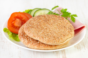 healthy bread with ham and vegetables
