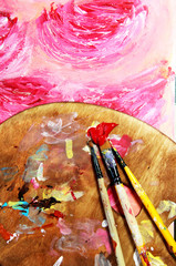 Obraz premium Paintbrush and beautiful painting with flowers