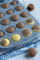 Fresh cupcakes in baking pan