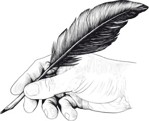 Fototapeta drawing of hand with a feather pen in style of an engraving obraz