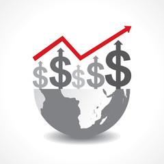 Business graph of dollar symbols on earth - vector illustration