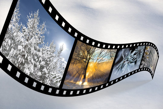Film strip with Scandinavian winter pics
