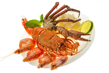 Spiny lobster, shrimps, crab legs  and rice