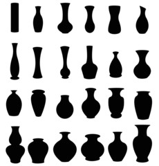 Set of silhouette vases and bottles icon