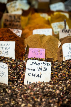 Spices on display in open market in Israel.