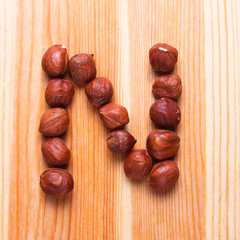 English alphabet with nuts