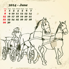June 2014 hand drawn horse calendar