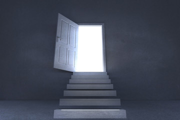 Fototapeta na wymiar Steps leading to open door showing light