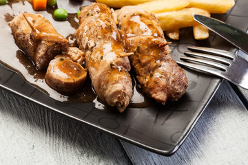 Pork rolls with french fries