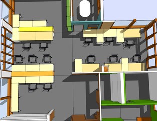 Sketch illustration of office space