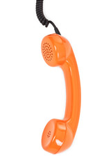 orange telephone receiver over white - obrazy, fototapety, plakaty