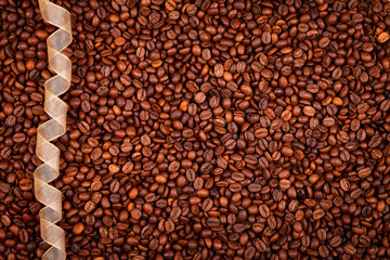 Coffee beans and ribbon