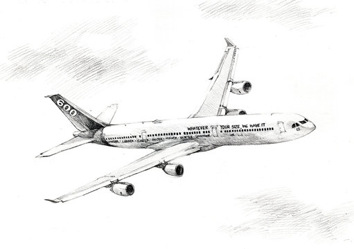 plane drawing black and white
