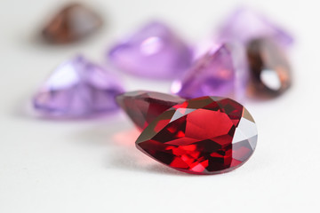 Colorful gemstones with garnet stone