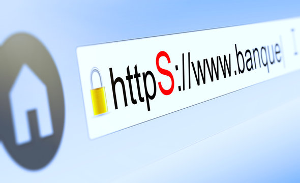 browser bar with https typed in, padlock and bank domain name