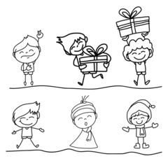hand drawing cartoon happy kids