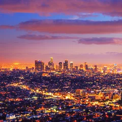 Wandcirkels tuinposter Los Angeles stad skyline zonsondergang nacht © logoboom
